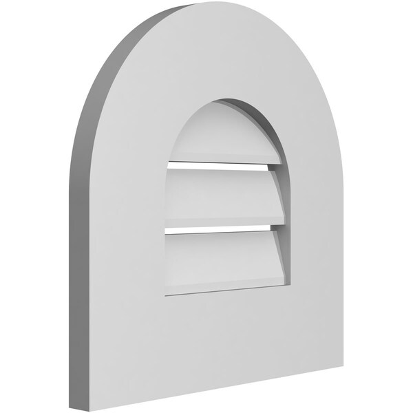 Round Top Surface Mount PVC Gable Vent: Functional, W/ 3-1/2W X 1P Standard Frame, 14W X 14H
